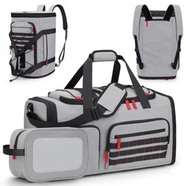 Gym Bags for Men Women, 45L Sports Travel Duffle Bag with Shoe Compartment, 3 in 1 Weekener Overnight Backpack with Wet Pocket, Grey