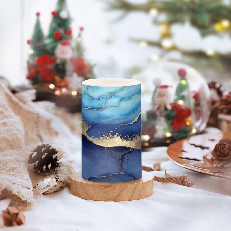 YETTASBIN Blue Marble Flameless Candles with Remote Control and Timer,