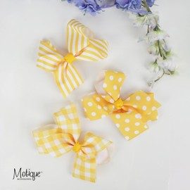 Plaid Hair Bow Hair Clip 6 Inch Checkered Bow Hair Clip (Yellow)