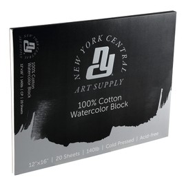New York Central 100% Cotton Watercolor Paper Blocks - Cold Press Acid-Free Premium Watercolor Paper for Artists, Painting, Water Media, Professionals, & More! - [2 Pack - 12x16"]