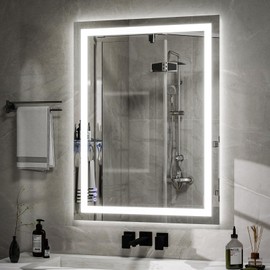VooBang LED Bathroom Mirror 26 x 38 inches - 3 Adjustable Lighting Modes Lighted Smart Bathroom Vanity Mirror, Anti-Fog, Memory Function, Tempered Glass, Wall Mounted Horizontally Vertically