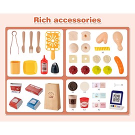 Kids Kitchen Food PlaySet - Simulated Fried Chicken Fast Food Store Toy with Cash Register, Includes Color-Changing Food, Suitable Birthday Gift for Boys and Girls Aged 3-5