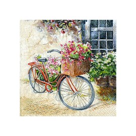 Serviette with "Cottage Bike Bicycle Basket with decoupage style, Set of 20