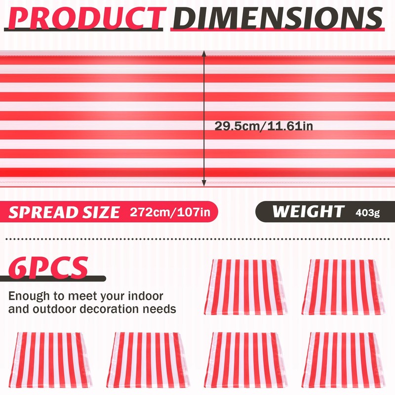 Souhgaue 6 Pieces Striped Table Runner Wedding Polyester Table Decor