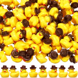 Rotatingpals Mini Resin Cowboy Ducks Miniature Western Resin Duckies Figurine with Cowboy Hat for DIY Garden Landscape Dollhouse Garden Aquarium Decor Western Party(100 Pcs)