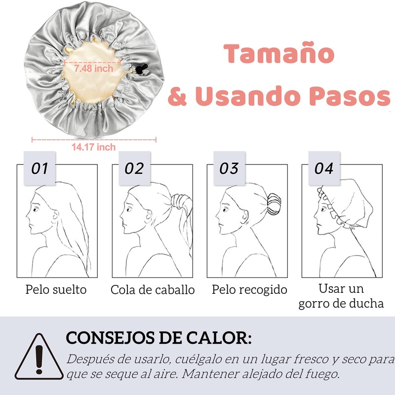 Gorro de Seda para Dormir Ajustable 3 Piezas, Gorro para