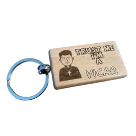 Ashton and Finch Vicar Keyring Gift – Wooden Laser Engraved Key Ring Keychain