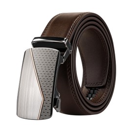 KEYNAT - Cinturones de carraca para hombre, de piel auténtica, de 1 3/8 pulgadas, para trabajo, negocios, casual, con hebilla de aleación automática, Brown-rz13, 52"-58"