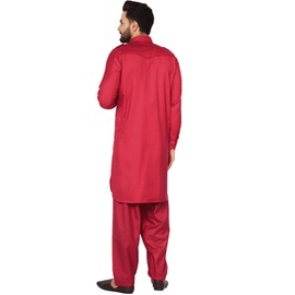SKAVIJ Men's Tunic Pathani Kurta Pyjamas Indian Casual Wear Dress Set, red