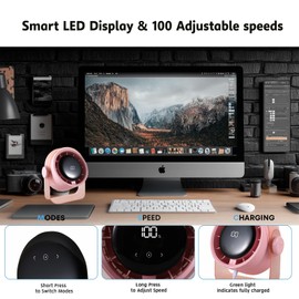 VAVOFO Desk Fan, Small Quiet LED Display Portable USB Fan, 180°Tilt, 100 Speeds, 5 Modes, Rechargeable 3600mAh Battery Operated Table Fans For Office, Bedroom, Outdoor（PINK）