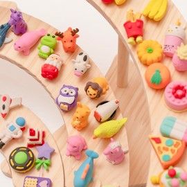 100Pcs Kids Fun Erasers Bulk Toys Gifts, Include Various Types Such as Animals and Food, Random 3D Puzzle Erasers Classroom Rewards, Kids Party Favors, Back to School Supplies Treasure Box