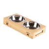 Bamboo Pet Double Bowl Cartoon Prevent Slipping Easy to Clean
