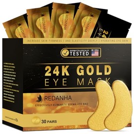 30 pares de parches de oro de 24 quilates para debajo de los ojos, mascarillas faciales para ojeras, bolsas hinchadas y colágeno para el cuidado de...