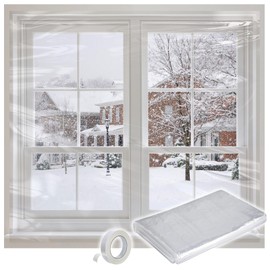 Apipi Thicken Window Insulation for Winter - Fits 5 Windows of 3' x 5' Durable Sealing Plastic Film Cover, Clear Shrink Window Insulation Kit with Double-Side Tape for Winterizing, 63 × 236 in