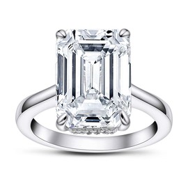 AINUOSHI 6 Carat Emerald Cut Platinum Plated Cubic Zirconia CZ Solitaire Engagement Wedding Ring 925 Sterling Silver (White Color, 10)