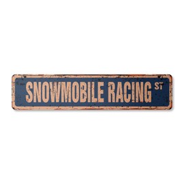 Snowmobile Racing Vintage Plastic Street Sign Race Racer Competition ice Track | Indoor/Outdoor | 24" Wide