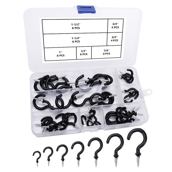 VooGenzek Pack of 48 Hook Screws, Screw-In Ceiling Hooks, Coated