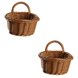 Anneome 2Pcs Decorative Imitation Rattan Wall Hanging Basket Multi-function Woven Storage Baskets for Kitchen Organizers Sundries Creative Wall Decor Baskets for Onion Ginger Garlic