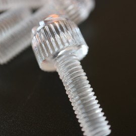 Pack of 60 Transparent Clear Plastic Acrylic Thumbscrews, slotted+knurled M5 x 16mm, (3/16 x 5/8 in)