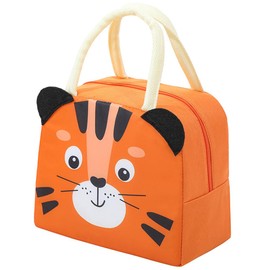 QWEPU Cute Lunch Bag, Cool Bag for Lunch Boxes, Mini Small Insulated Bag, Lunch Bag for Adults and Students, Lunch Packages Cartoon Animal Pattern Thermal Bag for School Picnic Lunch Travel (Orange)