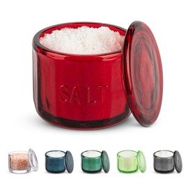 KooK - Bodega y tarro de sal redondo, vidrio transparente prensado, con tapa transparente, en relieve, 10 onzas (rubí)