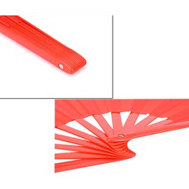 HONSHEN 2 Pack Large Rave Clack ABS Folding Hand Fan/Traditional Chinese Arts Folding Fans,complimentary Exquisite Fabric Bags for Party, Dance, Performance Decorations and Gifts (RED+RED)