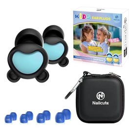 Naiicute Kids Ear Plugs (6-12 yrs) - Reusable Noise Sensitivity Earplugs for Focus, Travel, Concerts, Socializing, Sports Events, 8 Ear Tips in XS/S/M/L, BKBU