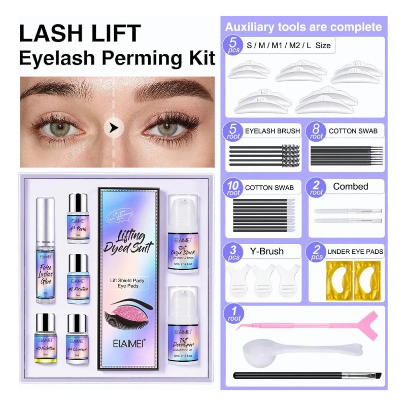 Kit Rizador De Pestañas + Laminado Cejas Con Queratina Tinte