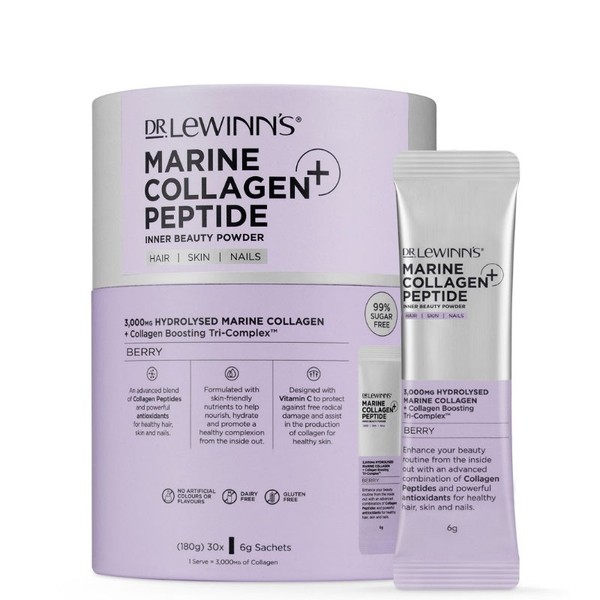 Dr LeWinns Marine Collagen Peptide+ Inner Beauty Powder Berry Flavour - 30 X 6g Sachets