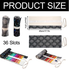 LIMEOW 36 Holes Pen Roll Pen Bag Pencil Case Roll Pencil Case Canvas Roll Brush Case Pen Bag Artist Ideal for Students and Artists with Rolling Pencil Case for Pens, Brushes, etc, Black, grey, white