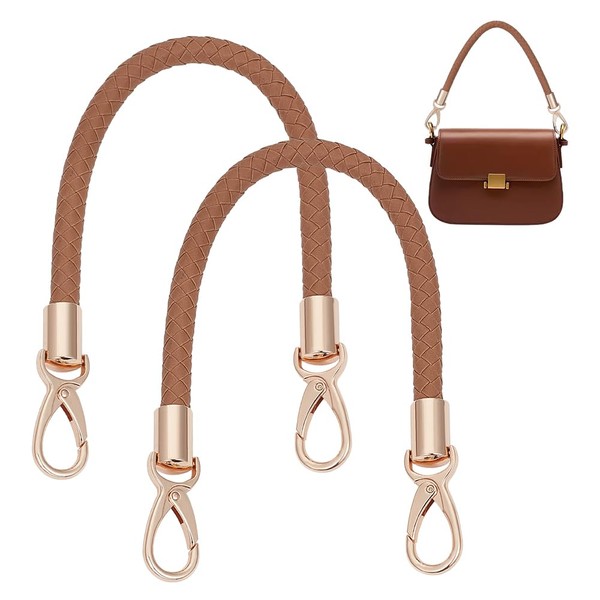 UNICRAFTALE 2Pcs PU Leather Braided Bag Strap with Alloy Swivel Clasps 41.5cm Brown Handbag Shoulder Bag Handle Strap Purse Replacement Accessories for DIY Underarm Bag Shoulder Bag