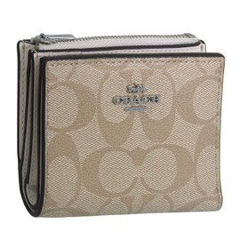Coach CM315 CM852 Women's Bi-Fold Wallet, Compact, Outlet Brand, Pebbled Leather, Bifold Wallet, LIGHT KHAKI CHALK