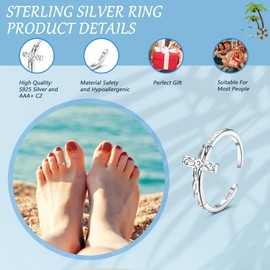 Kakonia Toe Ring, 925 Sterling Silver Toe Ring for Women, Adjustable Toe Ring, Beach Band Ring, Nail Rings, Daisy Flower CZ Cross, Opal Twist Knot Toe Rings Cuff, Open Foot Jewellery, Gemstone, Cubic