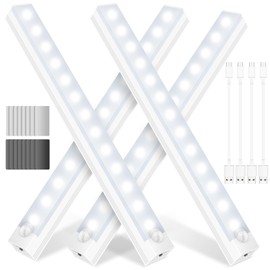 XSINOLI Under Cabinet Lights - Motion Sensor Light Indoor for Pantry, Closet, Kitchen, Bathroom - Battery Operated Magnetic Cabinet Lighting with Auto Off-4 Pack (White Light)
