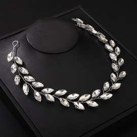 Teyglen Bride Wedding Crystal Hair Vine Silver Full Crystal Headband Bridal Hair Accessories Wedding Headpiece Handmade Rhinestone Hair Piece Headband for Women Girls (Silver)