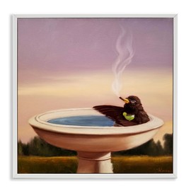 Stupell Industries Birdbath with Cocktail Humor Framed Giclee Art by Lucia Heffernan