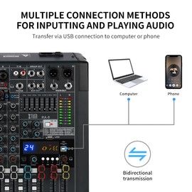 XTUGA RA8 Professional 8 Channel DJ Mixer 24 DSP Effects Mono and Stereo Sound Input EQ 7-band EQ Bluetooth with Indepandent Group Effect Mute USB Audio Interface for PC smartphone…