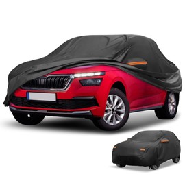 Partuto All-Weather Waterproof Car Cover - UV-Resistant Outdoor Full Exterior Protection for Skoda Karoq 2017-2025 Aluminum Film Black with Right Side Zipper