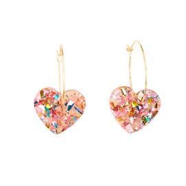 Shiny Love Dangle Earrings Acrylic Heart Shaped Hoop Earrings Statement Resin Jewelry Valentines Mothers Day Gifts for Women Lovers-Pink