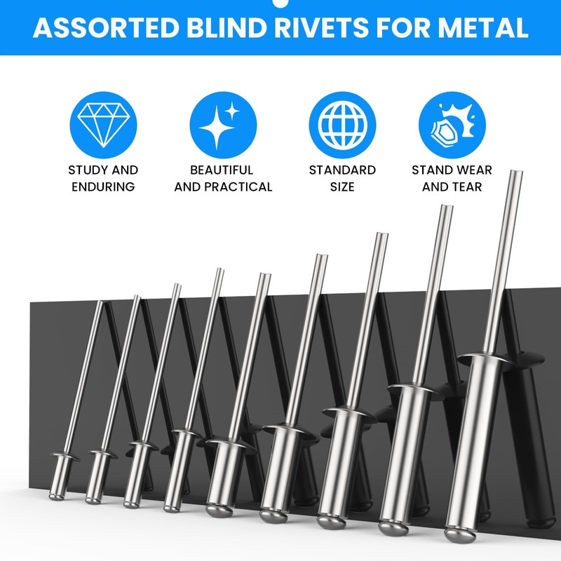 SDTC Tech 400pcs Sliver Pop Rivets Assortment Kit, 9 Sizes