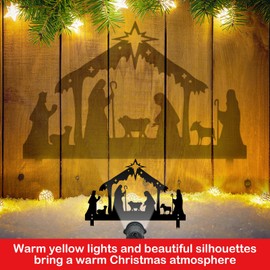 VIHOSE Metal Outdoor Nativity Scene Silhouette Yard Sign Christmas Garden Decorations with LED Spotlight 3 W Landscape Spotlight and Metal Stakes for Xmas Holiday Lawn Walkway Decor(Rectangle)