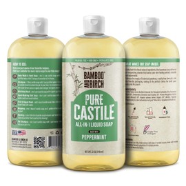 BAMBOO AND BIRCH Pure Castile Soap Liquid Organic, Certified Palm Oil Free Natural Soap, Peppermint, 32 oz