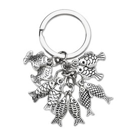 Fish Keychain Gifts for Women Men Fishing Lover Keyring for Car House Keys Holder Fishing Man Bag Charms for Purse Wallet Pendant Vintage Fishing Accessories Decoration for Women Men