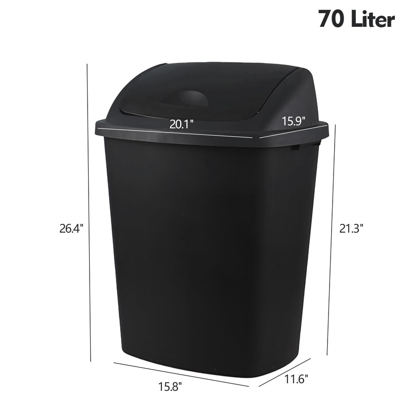 Gloreen 70 L Swing Top Lid Garbage Bins, Black, 4