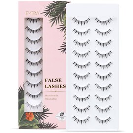 EMEDA Natural False Eyelashes 10 Pairs Clear Band Natural Lashes Soft Wispy Fake Lashes Manga Lashes Multipack Transparent Strip Eyelashes Handmade Natural Look Eye Lashes (Esabel 13)