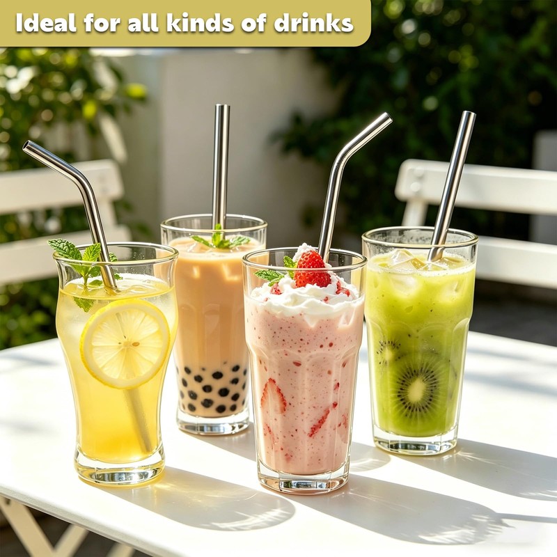 XccMe 6 PACK Stainless Steel Smoothie Straws,0.4'' Extra Wide Reusable