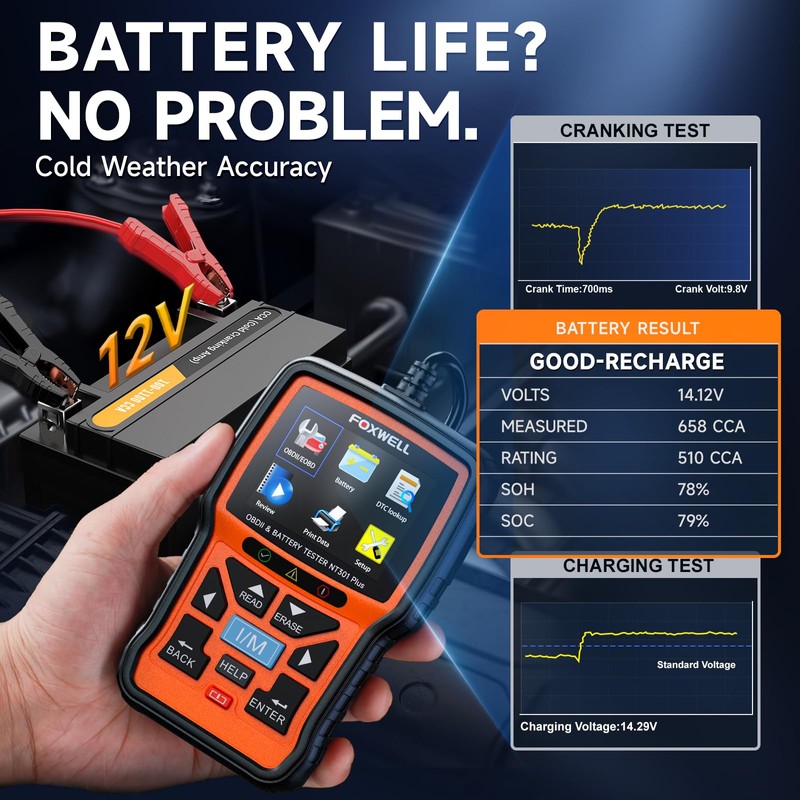 Upgraded of NT301, 2-in-1 FOXWELL NT301 Plus OBD2 Scanner Battery