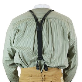 Historical Emporium Men's Braided Leather Y-Back Buckle Button End Suspenders Black