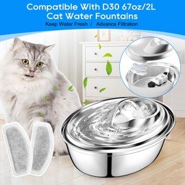 Cunina Cat Water Fountain Filter, 8 Pcs Replacement Water Filter Compatible with ORSDA D30 67oz/2L Stainless Steel Pet Water Fountains, 3 Triple Filtration System Automatic Pet Fountain Resin Filters
