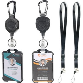 2 PCS Retractable ID Badge Holder, Heavy Duty Carabiner Key Chain for Climbing, ID Card Holder Reel with Replaceable Lanyard, Black